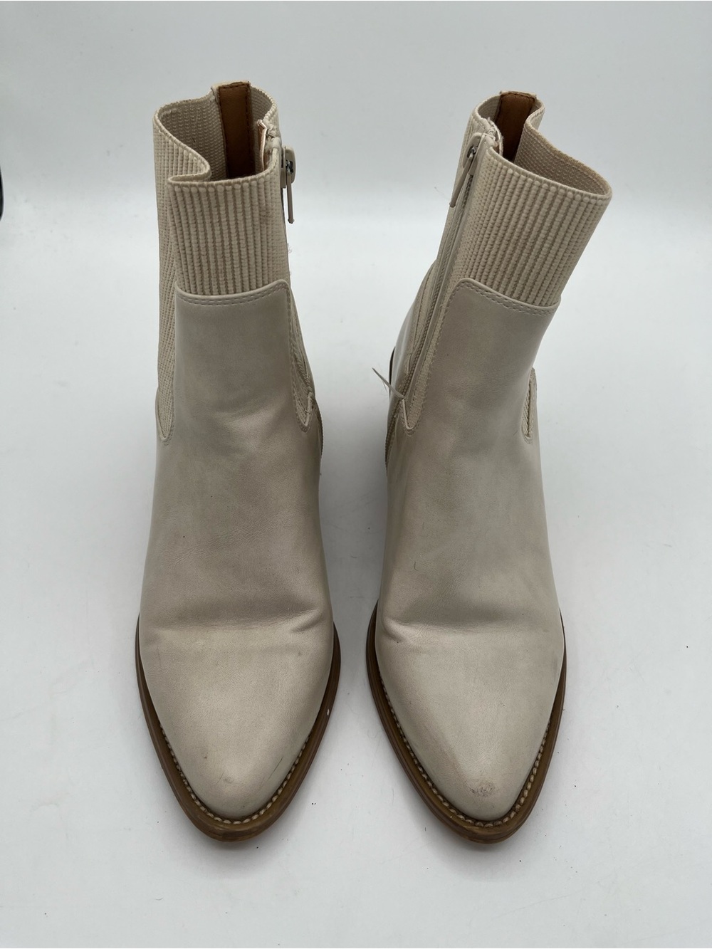 DV by Dolce Vita Cream Ribbed Sock Ankle Heeled Boots